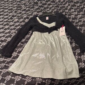 Justice Glittery Silver Dress with Black Cardigan